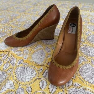 Lanvin Paris Leather Espadrille Wedges - Size 38